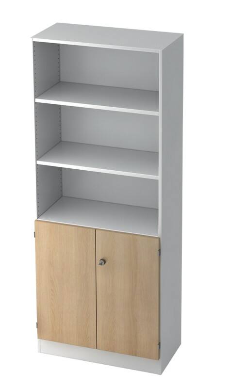 Hammerbacher Schrank Melamin 4 Fachböden abschließbar 800 x 420 x 2.004 mm Eiche Weiß
