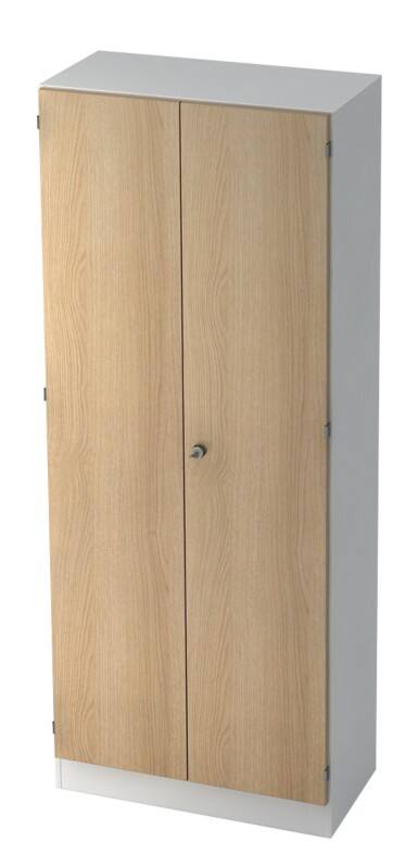 Hammerbacher Schrank Melamin 5 Fachböden abschließbar 800 x 420 x 2.004 mm Eiche Weiß