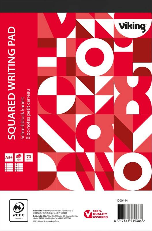 Viking Notizblock DIN A5+ Kariert Geheftet Oben gebunden Papier Softcover Rot Nicht gelocht 200 Seiten 5 Stück