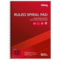 Viking Notizbuch DIN A5 Liniert Spiralbindung Seitlich gebunden Papier Softcover Rot Perforiert 100 Seiten 5 Stück