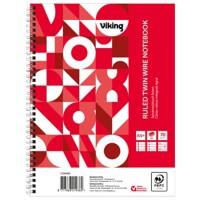 Viking Notizbuch DINA5+ Liniert Doppeldraht Seitlich gebunden Papier Softcover Rot Perforiert 160 Seiten 5 Stück