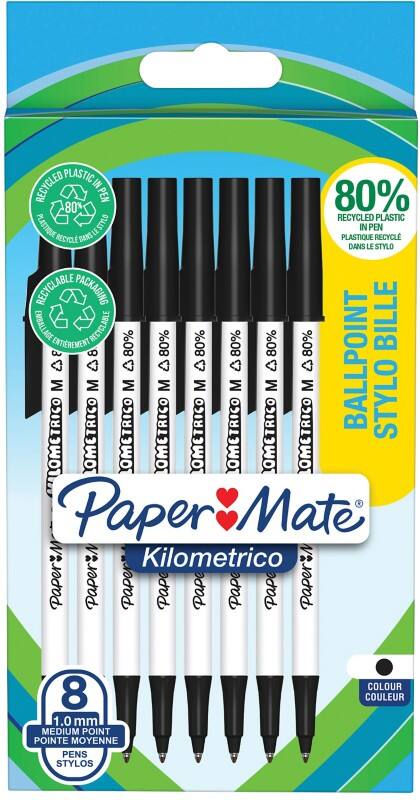 Papermate Kilometrico Kugelschreiber Medium Schwarz 8 Stück