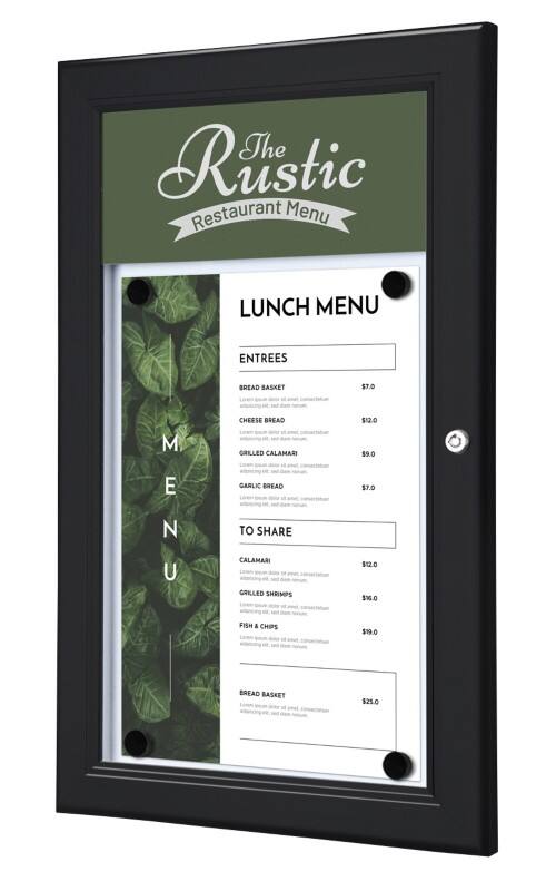 SHOWDOWN Menütafel Magnetisch A4 Wandmontage mit Schrauben Abschließbar 29 B x 47,7 H cm Schwarz