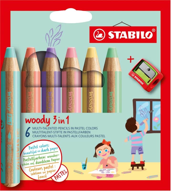 STABILO woody 3 in 1 Pastell Buntstifte Farbig sortiert 8806-3 6 Stück