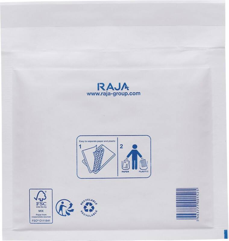 RAJA Luftpolster-Luftpolster-Versandtaschen Weiß Ohne Fenster 160 (B) x 180 (H) mm Abziehstreifen 75 g/m² Recycelt 95% 100 Stück