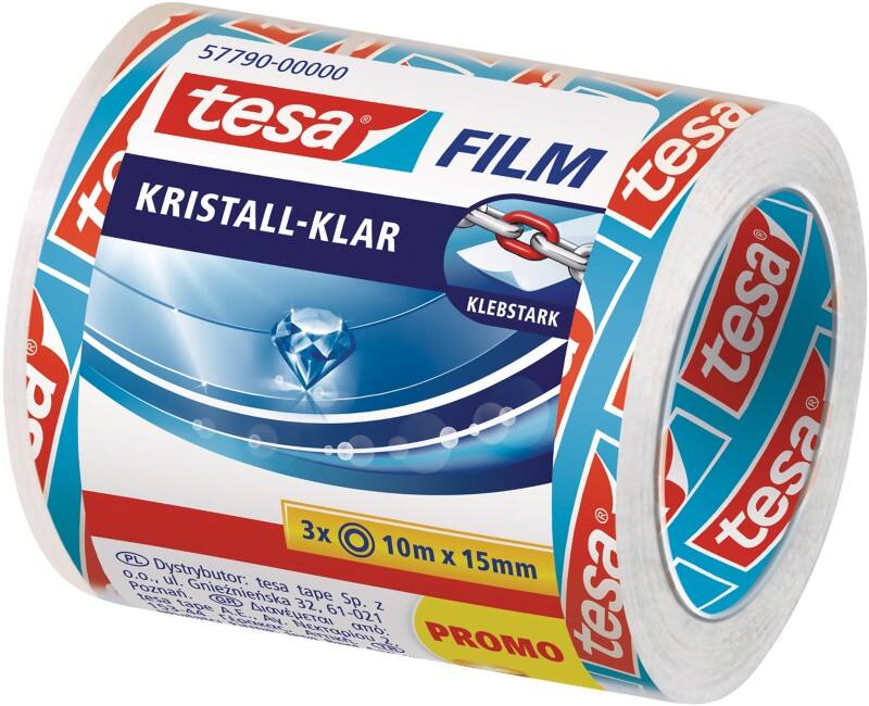 tesa Klebeband tesafilm Kristall-Klar 57790 Transparent 15 mm (B) x 10 m (L) Polypropylene (PP)  3 Stück