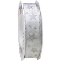 PRAESENT Seidenband 2002520-701 Weiß, Silber 25 mm x 20 m 2 Stück