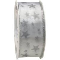 PRAESENT Seidenband 2004020-701 Weiß, Silber 40 mm x 20 m 2 Stück