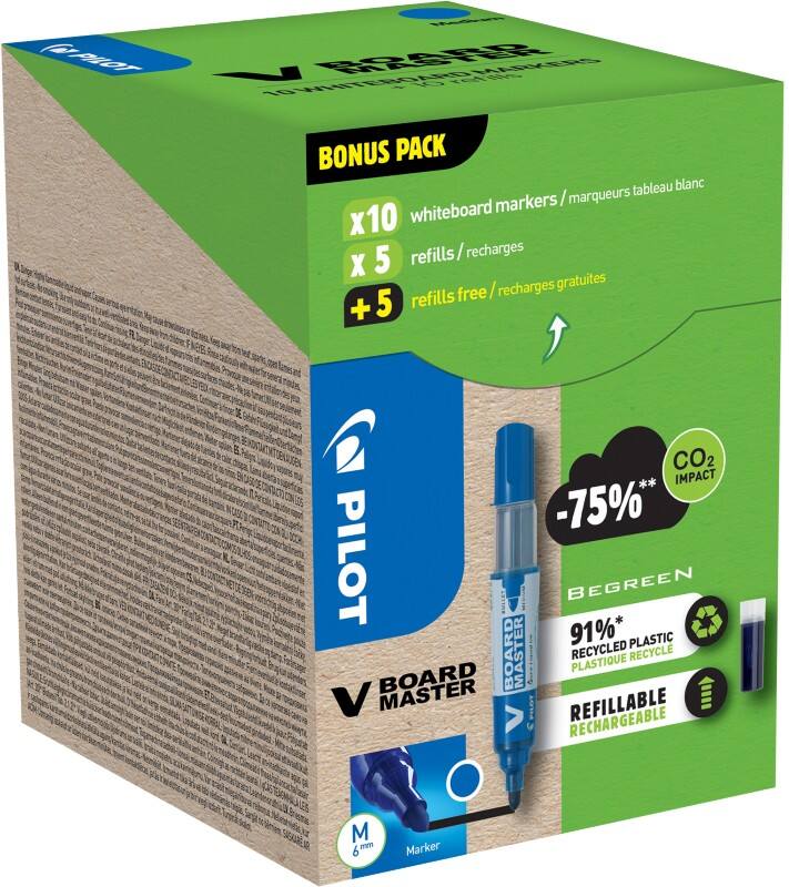 Pilot Non-permanent Whiteboard-Marker Blau Mittel Rundspitze  -   80% Recycelt 20 Stück