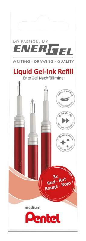 Pentel EnerGel Tintenrollermine 0,4 mm Rot 3 Stück