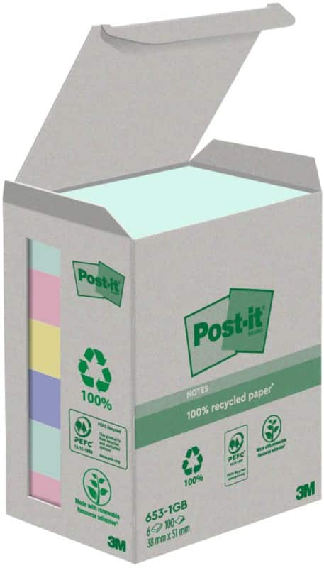 Post-it Haftnotizen Farbig Sortiert 38 x 51 mm 100 Blatt 6 Stück