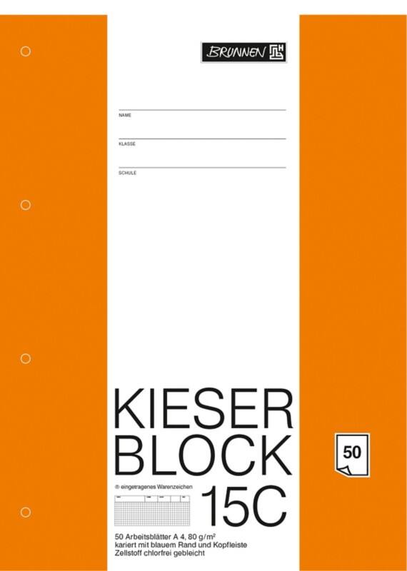 BRUNNEN 15C Notizblock DIN A4 Kariert Geleimt Papier Nicht perforiert