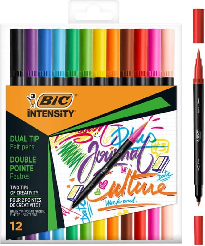 BIC Filzstift 0,7 - 0,9 mm Fein Farbig sortiert Intensity Dual Tip 12 Stück