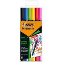 BIC 2 in 1 Filzstifte 0,7 - 0,9 mm Fein Farbig sortiert Intensity Dual Tip 6 Stück
