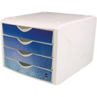 helit Schubladenbox mit 4 Schubladen Weiß, Blau 26,2 cm