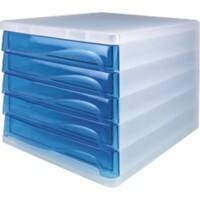 helit Schubladenbox mit 5 Schubladen Transparent, Blau 26,8 cm 4 Stück
