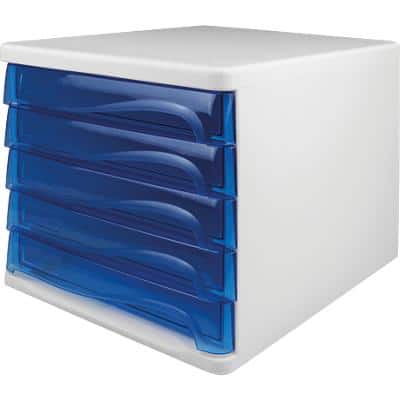 helit Schubladenbox Blau, Weiß 5 Schübe 26,8 x 34 x 25 cm 4 Stück
