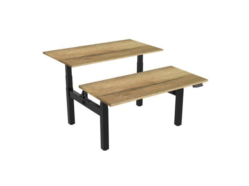 euroseats Dual Bench Sitz-Stehschreibtisch Rechteckig Eiche H-Fuß-Gestell 1.600 (B) x 800 (T) x 1.305 (H) mm Metall