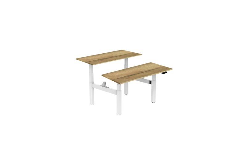 euroseats Dual Bench Sitz-Stehschreibtisch Rechteckig Eiche H-Fuß-Gestell 1.600 (B) x 800 (T) x 1.305 (H) mm Metall
