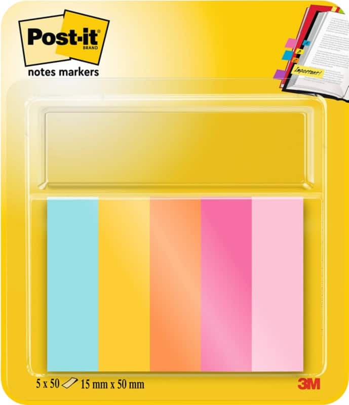 Post-it Index-Haftstreifen Blau, Orange, Rosa, Gelb 5 Blöcke à 50 Blatt