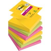 Post-it Carnival Collection Super Sticky Z-Notes Haftnotizen 76 x 76 mm Grün, Gelb, Rosa Rechteckig Blanko 90 Blatt Vorteilspackung 4 + 2 Gratis