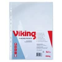 Viking Prospekthüllen  DIN A4 Glasklar Transparent 80 Mikron PP (Polypropylen) Öffnung oben 11 Löcher 50 Stück