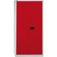 Bisley Flügeltürenschrank Stahl 3 Fachböden abschließbar 914 x 400 x 1.950 mm Hellgrau, Rot
