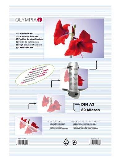 Olympia Laminierfolien DIN A3 Glänzend 80 Mikron (2 x 80) 25 Stück