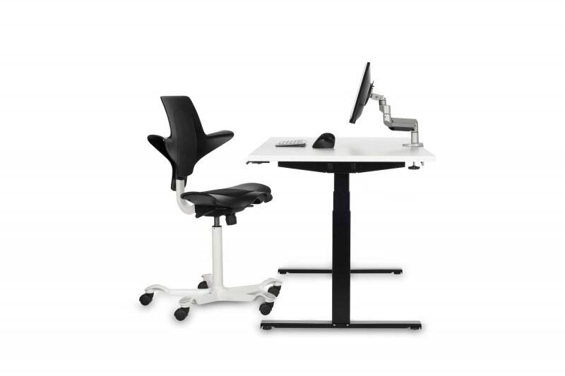 BakkerElkhuizen Work and Move Elektrisch Höhenverstellbar Sitz-Stehschreibtisch Rechteckig Weiß H-Fuß-Gestell 1.600 (B) x 700 (T) x 1.260 (H) mm Kunststoff, Spanplatte, Stahl  