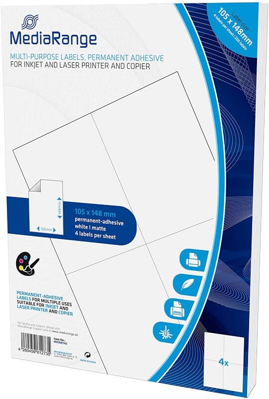 MediaRange Universaletiketten MRINK143 Rechteckig Inkjet- und Laserdrucker und Kopierer Weiß