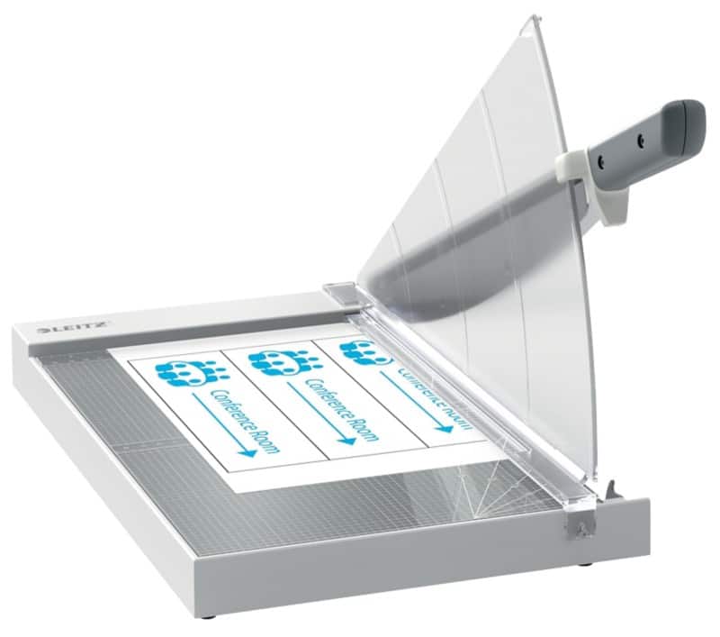 Leitz Precision Office Hebelschneider 9021 A4+ 381 mm Edelstahl-Klinge Premium Glasarbeitsfläche EdgeGlow-Kantenlicht Grau 15 Blatt