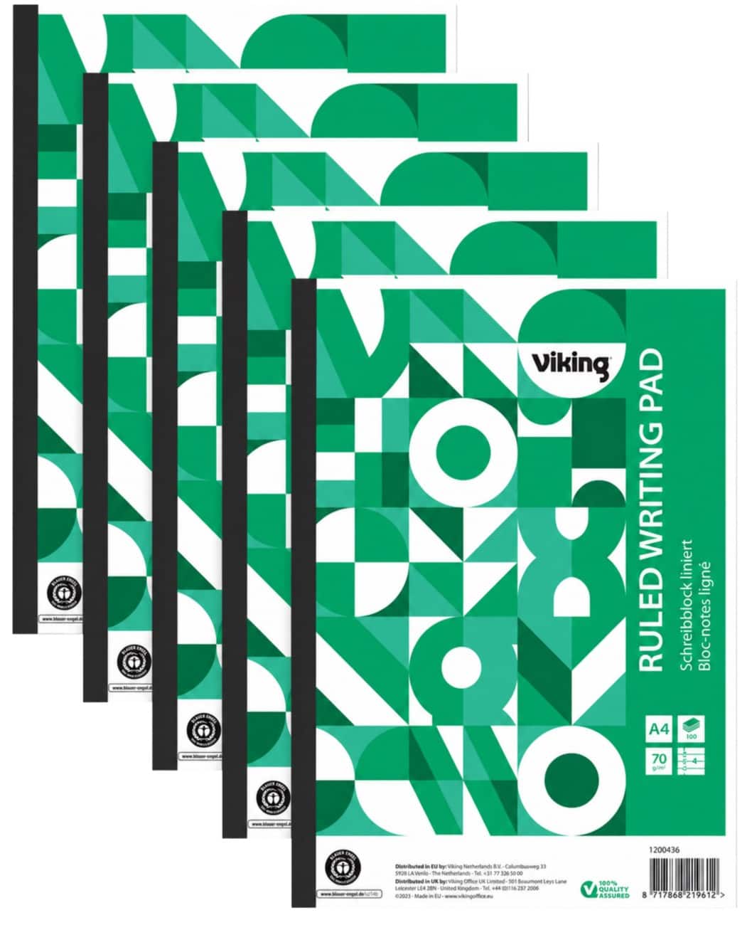 Viking Notizblock A4 Liniert Kopfgeleimt Softcover Grün 200 Seiten 5 Stück