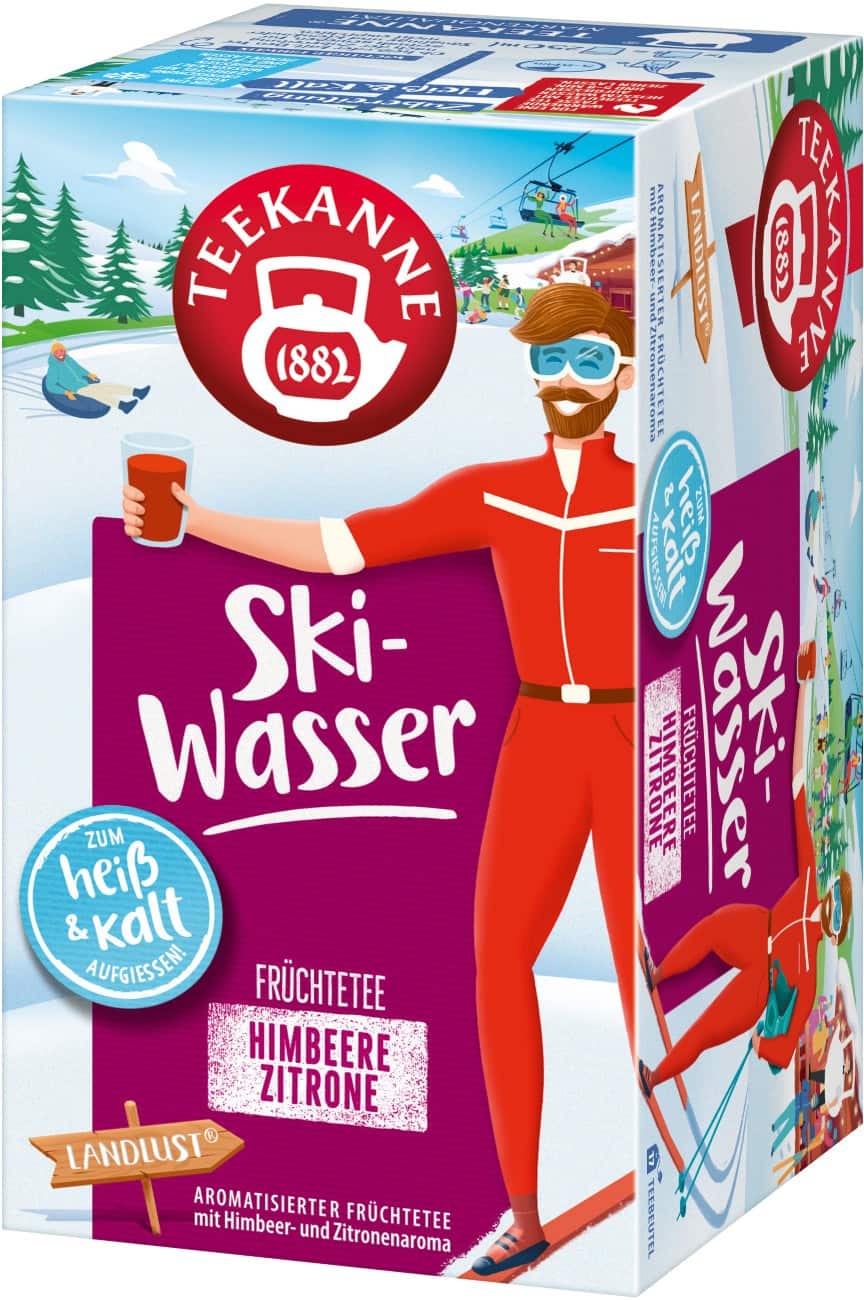 TEEKANNE Landlust Ski-Wasser Koffeinfrei Früchtetee Teebeutel Himbeer, Zitrone 17 Stück