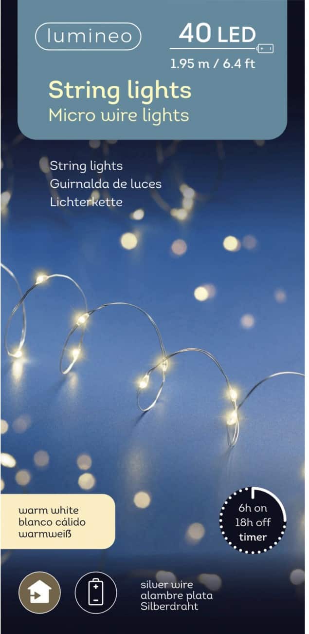 Lumineo Lichterkette mit Micro-LEDs Weiß 195 cm Batteriebetrieben