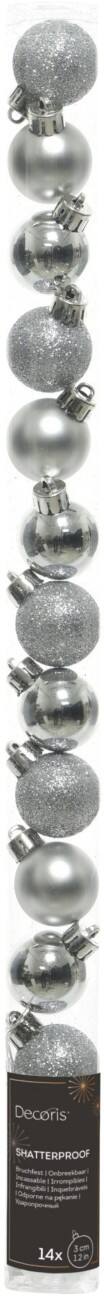 DECORIS Bruchsichere Christbaumkugel Silber Mini 3 cm 14 Stück