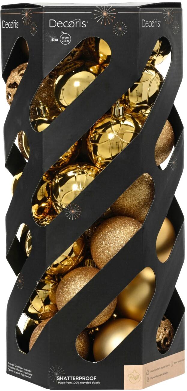 DECORIS Bruchsichere Christbaumkugel Gold 6 cm 35 Stück