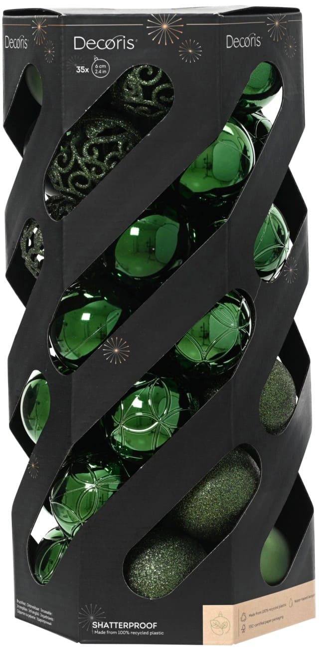 DECORIS Bruchsichere Christbaumkugel Grün 6 cm 35 Stück