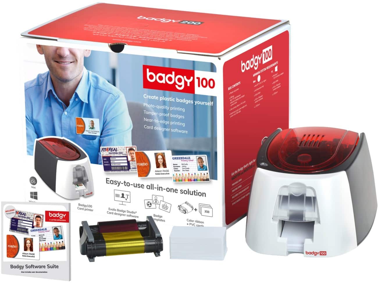 Evolis Badgy B12U0000RS Thermal-Kartendrucker Rot, Weiß