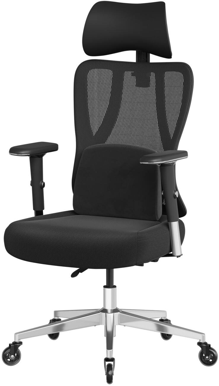SONGMICS Kime Ergonomischer Stuhl Permanentkontakt Feste Armlehnen Höhenverstellbarer Sitz Schwarz max. 150 kg