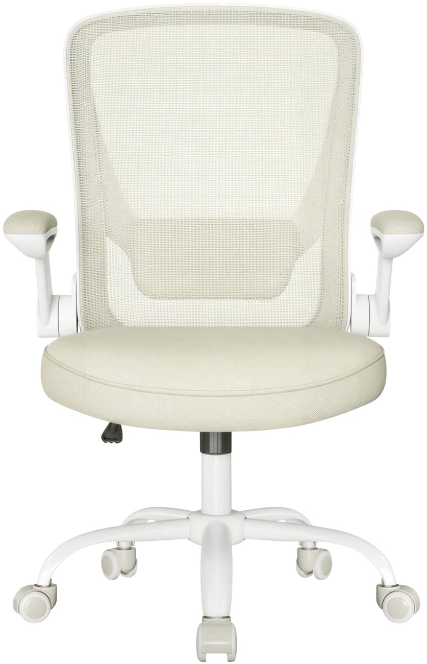 SONGMICS Kime Ergonomischer Stuhl Wippmechanik Feste Armlehnen Höhenverstellbarer Sitz Beige max. 120 kg