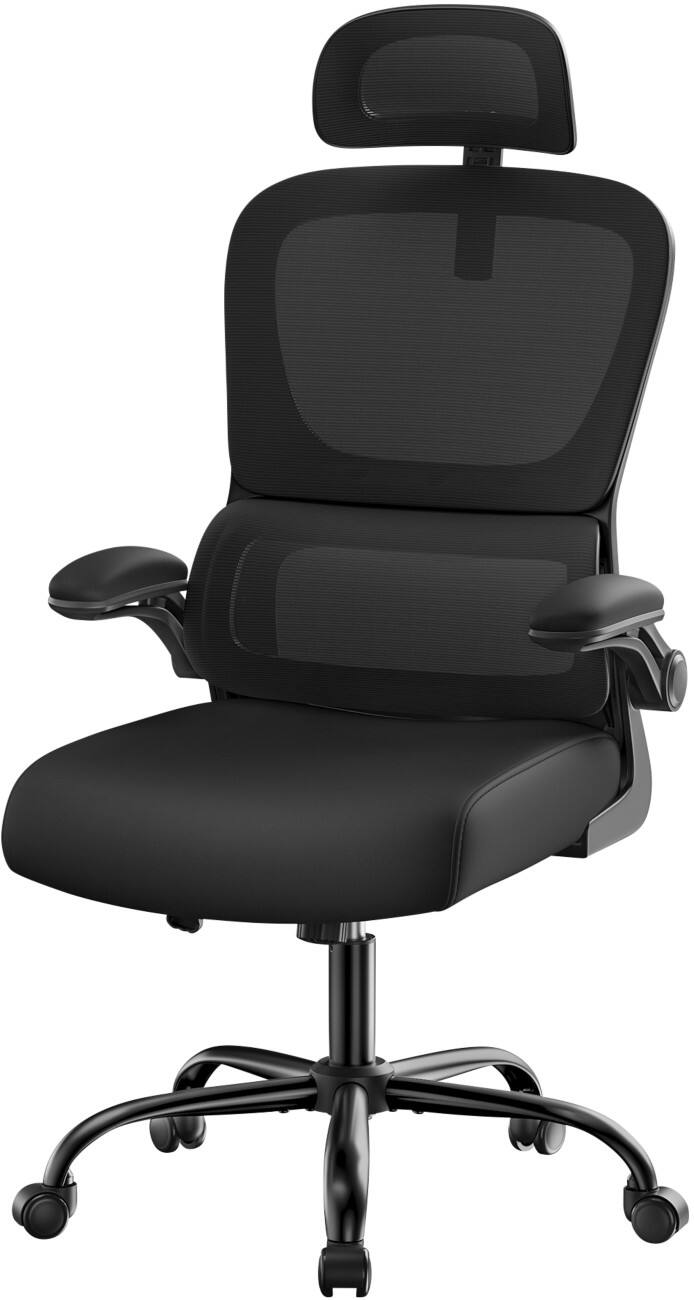 SONGMICS Kime Bürostuhl Wippmechanik Feste Armlehnen Höhenverstellbarer Sitz Schwarz max. 120 kg