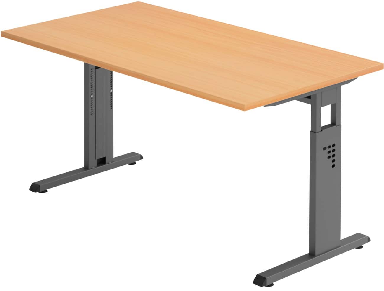 Hammerbacher Höhenverstellbarer Schreibtisch Rechteckig Buche C-Fuß 1.400 (B) x 800 (T) x 850 (H) mm Spanplatte, Stahl
