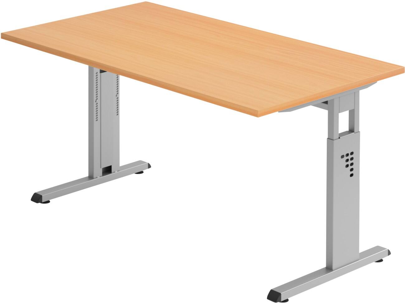 Hammerbacher Höhenverstellbarer Schreibtisch Rechteckig Buche C-Fuß 1.400 (B) x 800 (T) x 850 (H) mm Spanplatte, Stahl