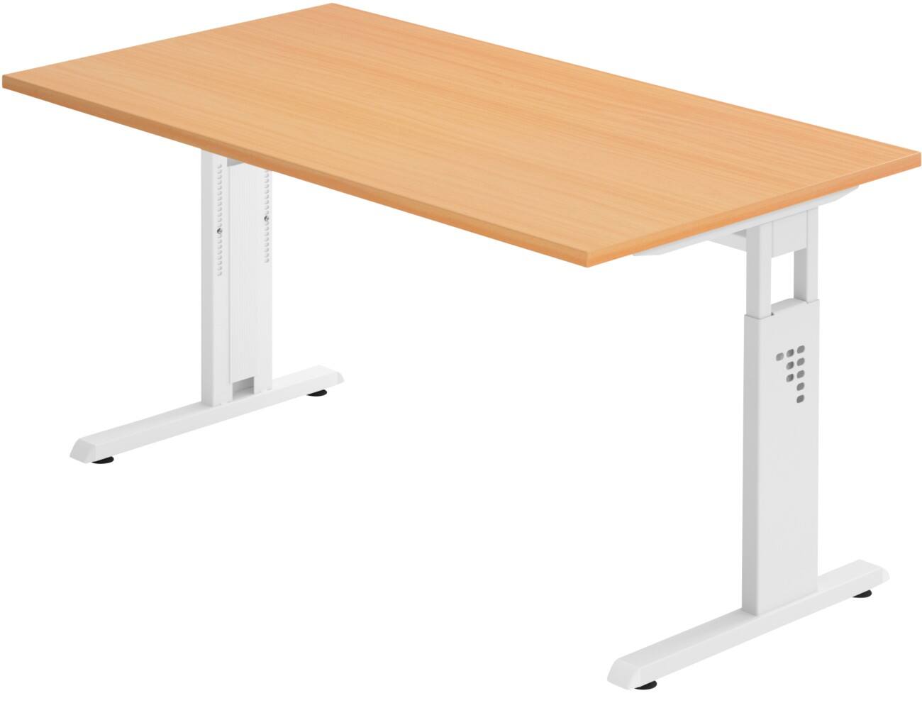 Hammerbacher Höhenverstellbarer Schreibtisch Rechteckig Buche C-Fuß 1.400 (B) x 800 (T) x 850 (H) mm Spanplatte, Stahl