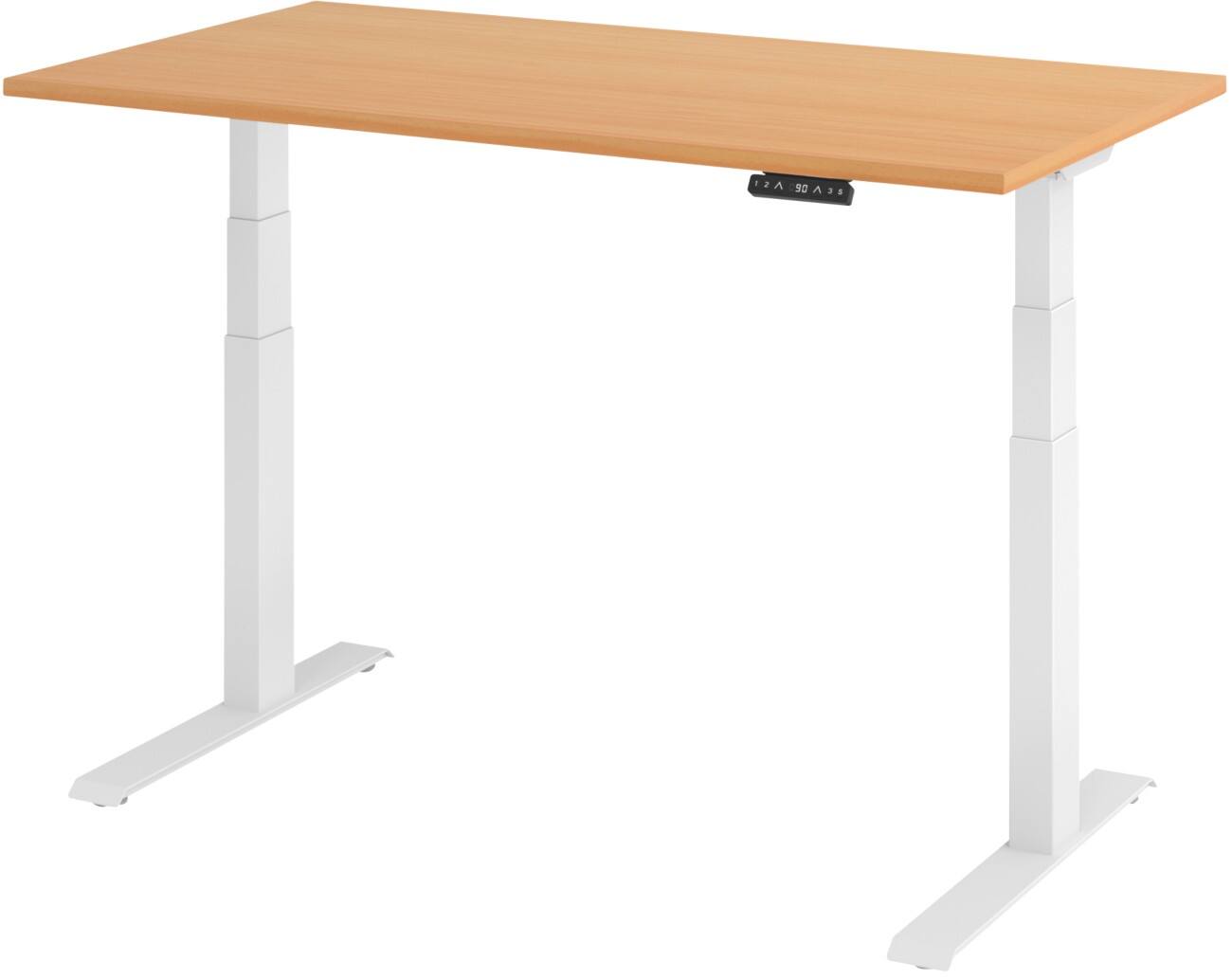 Hammerbacher Elektronisch Höhenverstellbarer Schreibtisch Rechteckig Buche C-Fuß 1.400 (B) x 800 (T) x 1.290 (H) mm Spanplatte, Stahl