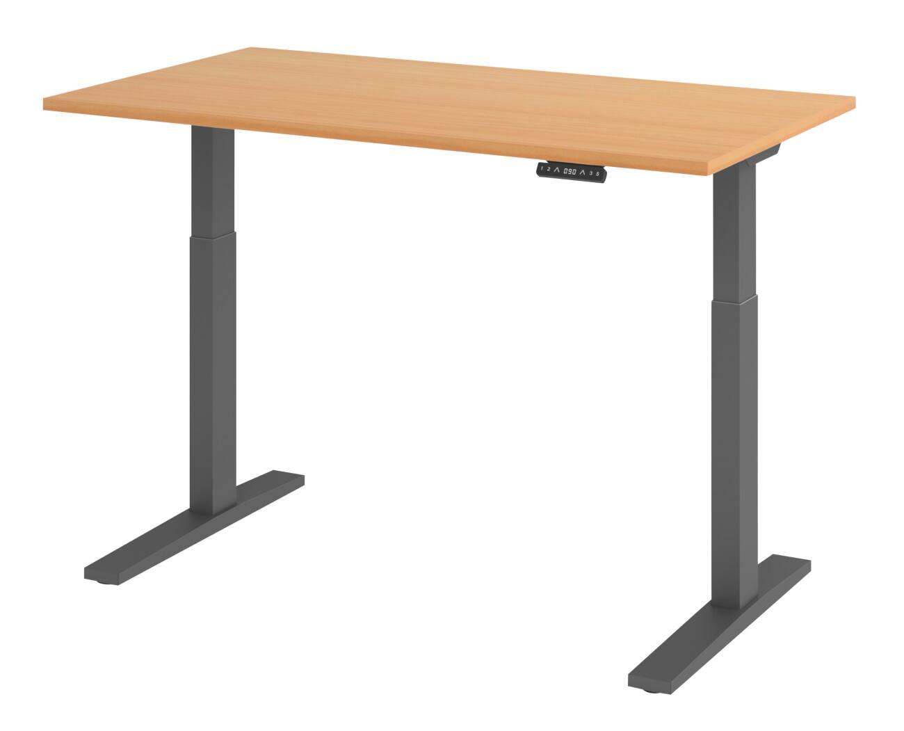 Hammerbacher Elektronisch Höhenverstellbarer Schreibtisch Rechteckig Buche C-Fuß 1.400 (B) x 800 (T) x 1.200 (H) mm Spanplatte, Stahl