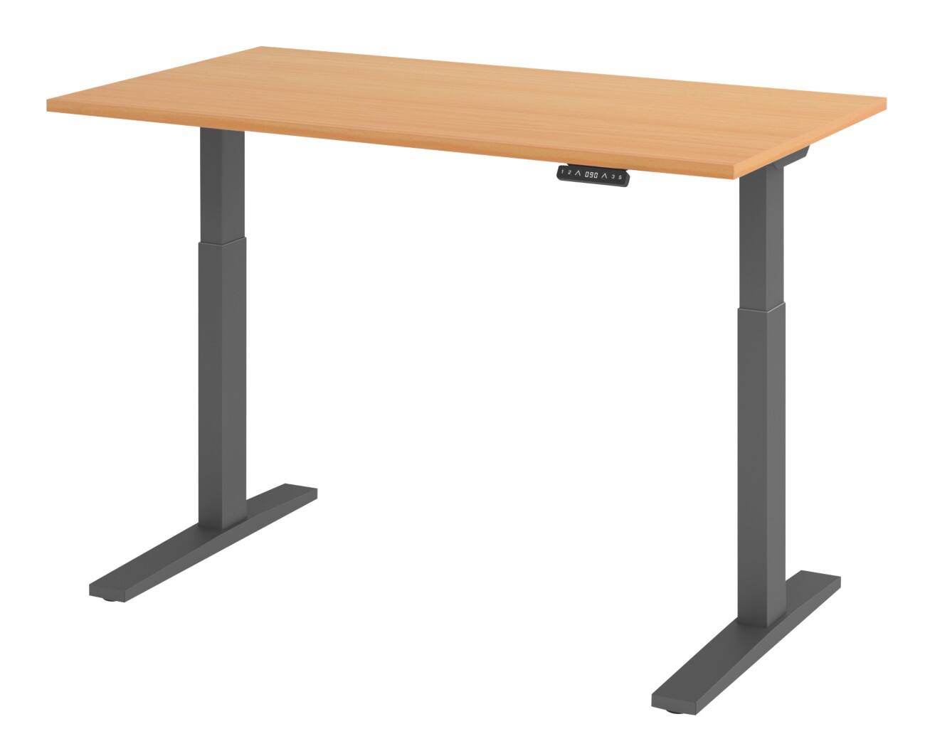 Hammerbacher Elektronisch Höhenverstellbarer Schreibtisch Rechteckig Buche C-Fuß 1.400 (B) x 800 (T) x 1.200 (H) mm Spanplatte, Stahl