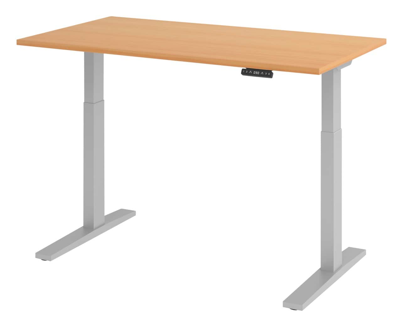 Hammerbacher Elektronisch Höhenverstellbarer Schreibtisch Rechteckig Buche C-Fuß 1.400 (B) x 800 (T) x 1.200 (H) mm Spanplatte, Stahl