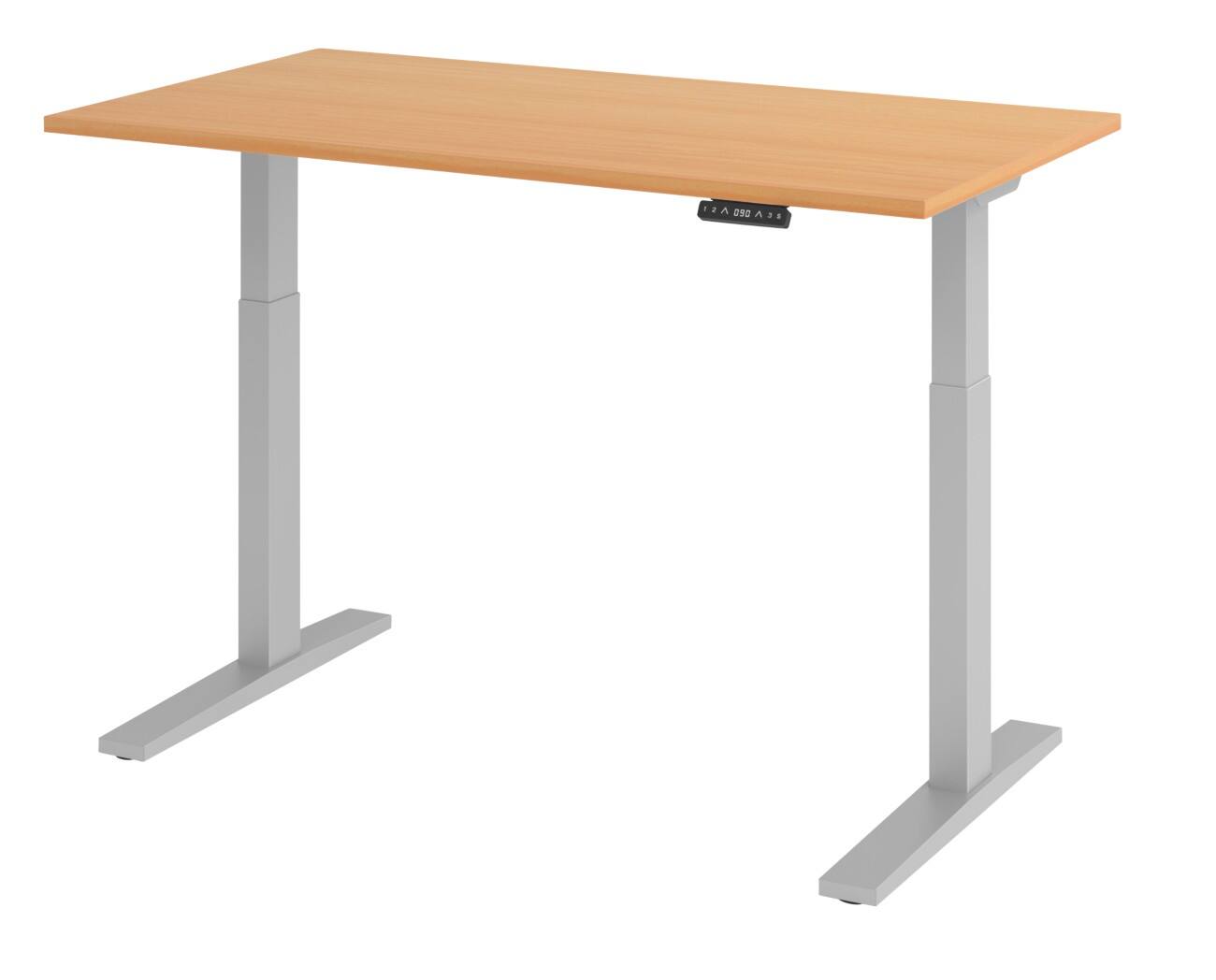 Hammerbacher Elektronisch Höhenverstellbarer Schreibtisch Rechteckig Buche C-Fuß 1.400 (B) x 800 (T) x 1.200 (H) mm Spanplatte, Stahl