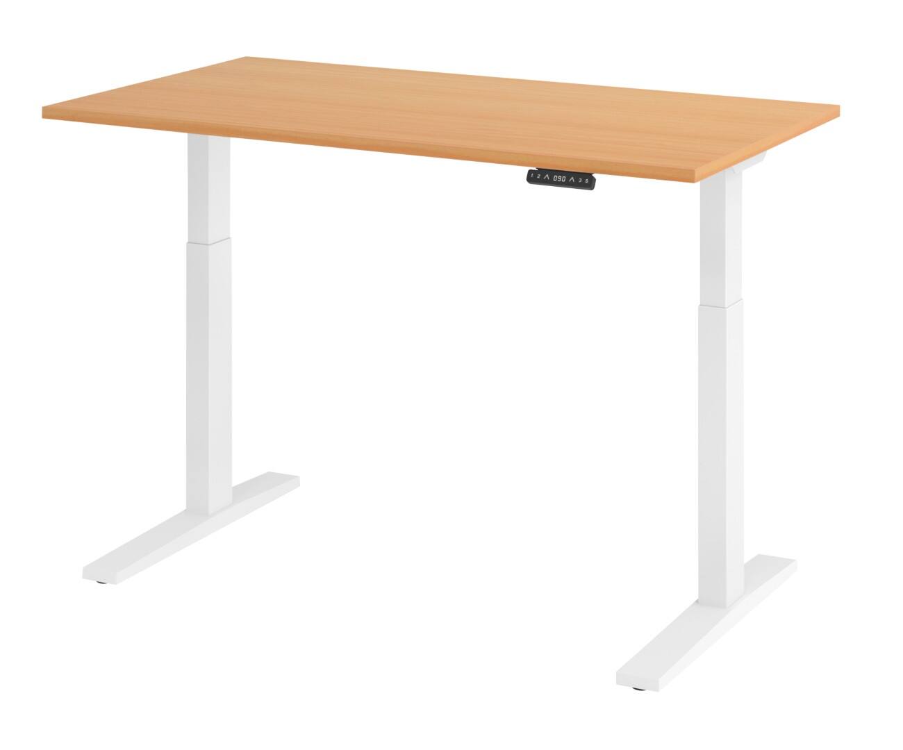 Hammerbacher Elektronisch Höhenverstellbarer Schreibtisch Rechteckig Buche C-Fuß 1.400 (B) x 800 (T) x 1.200 (H) mm Spanplatte, Stahl